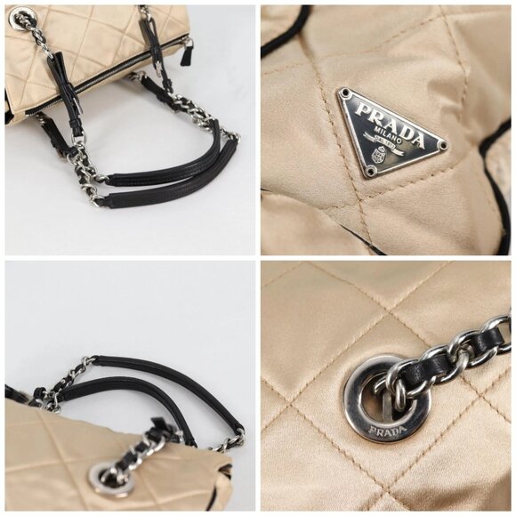 PRADA Chain Shoulder Bag Satin Beige Silver Auth 141037V - Picture 16 of 16